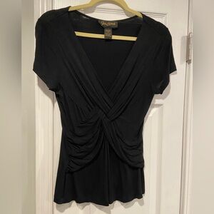 Steven Edwards Size S Black Soft Stretchy Short Sleeve Twist Front V Neck Top